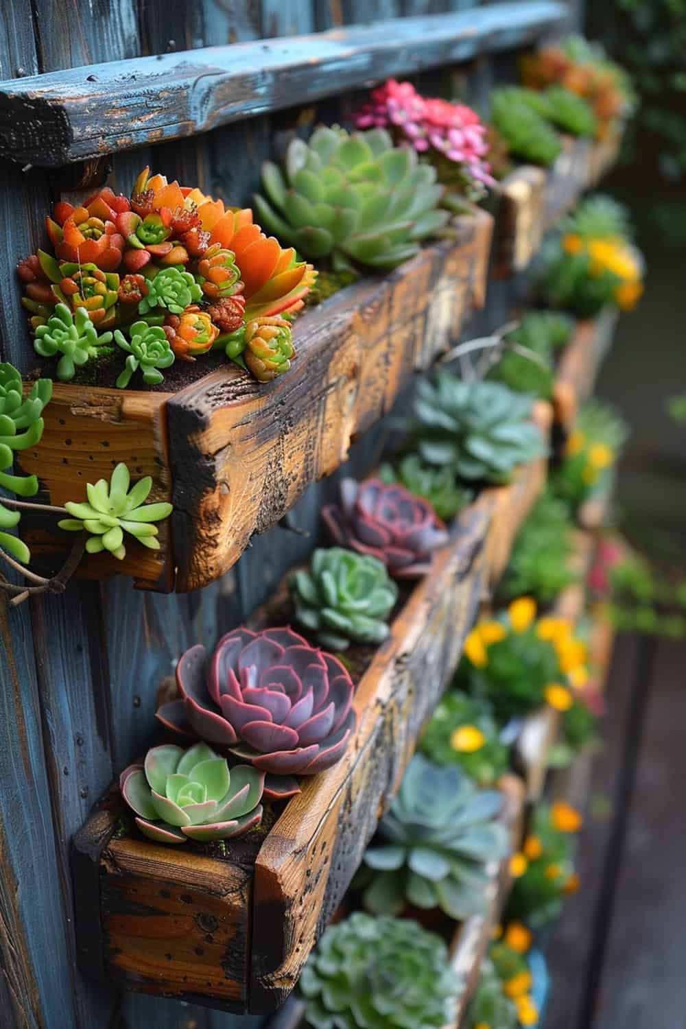 Repurposed Wooden Gutters as Planters