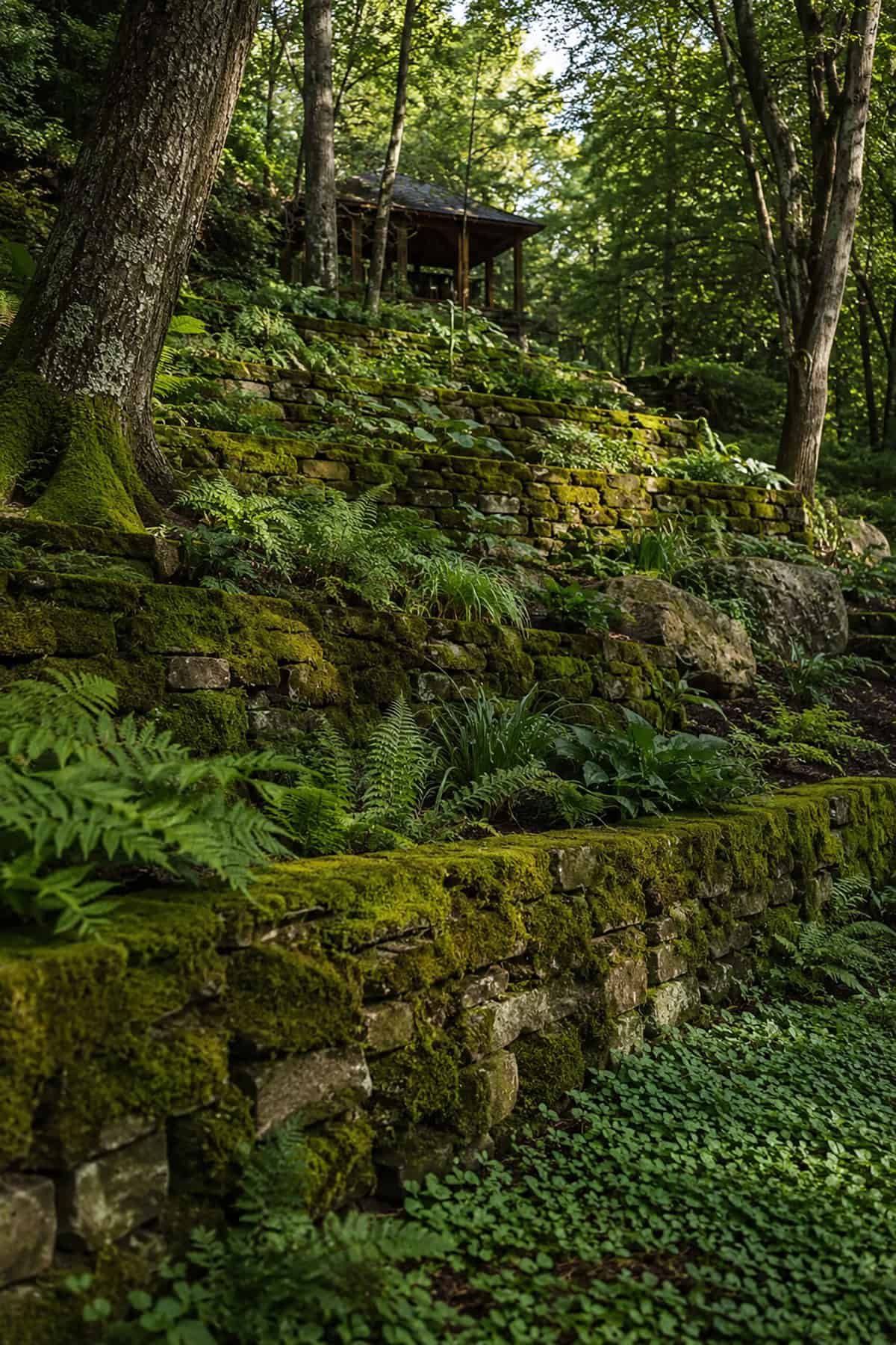 Mossy Retaining Walls For A Woodland Hillside
