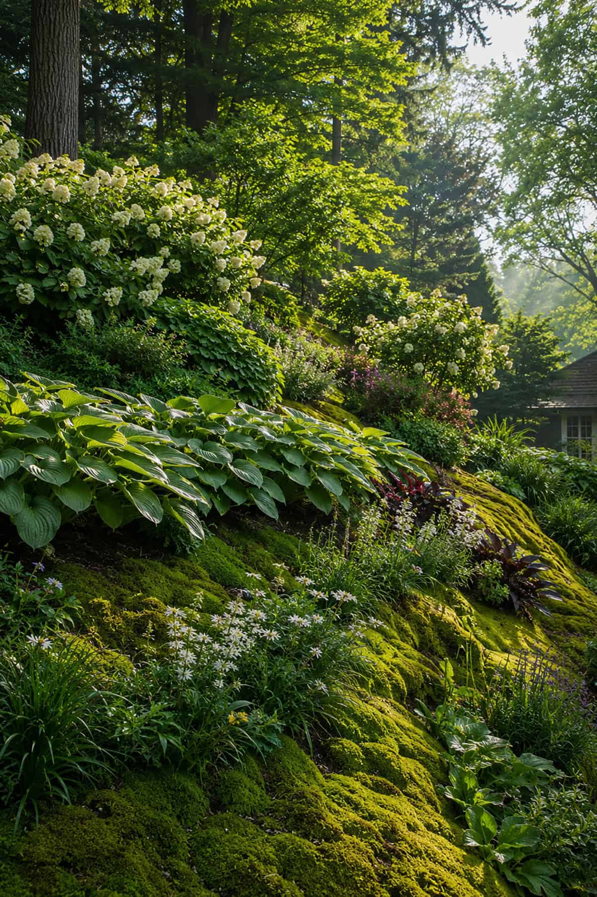 Multi Level Planting Layers On A Woodland Slope