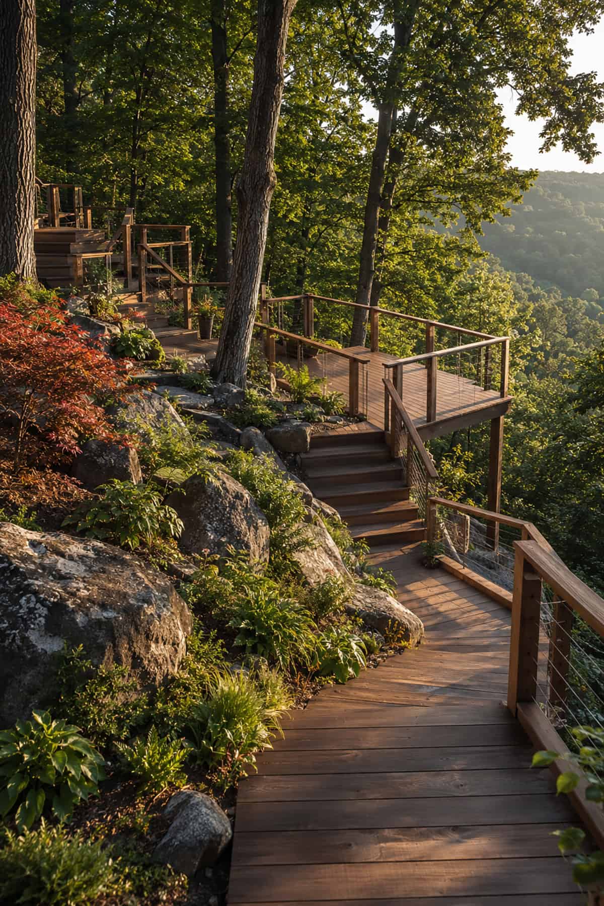 Woodland Deck Overlook On A Sloped Hillside