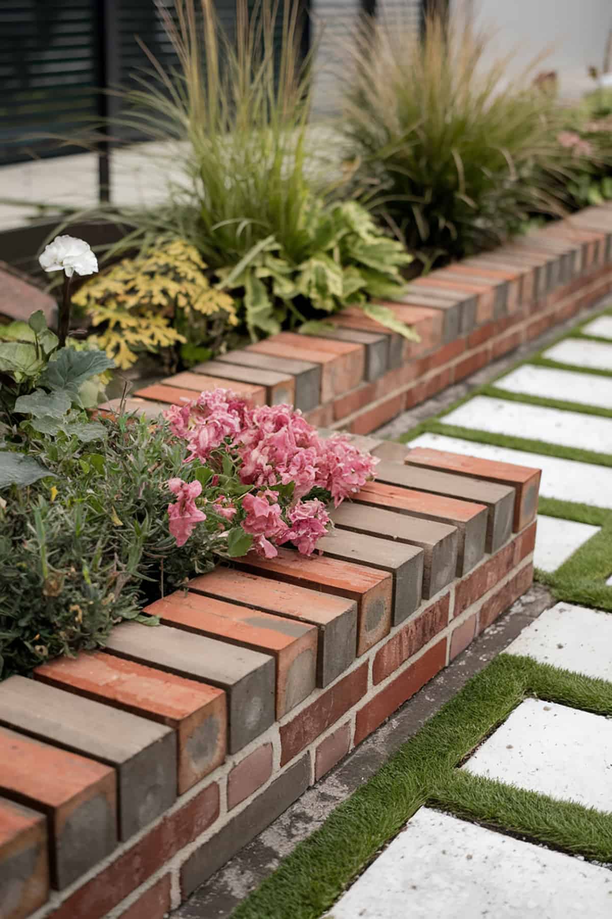 Brick Edging With Wooden Inserts