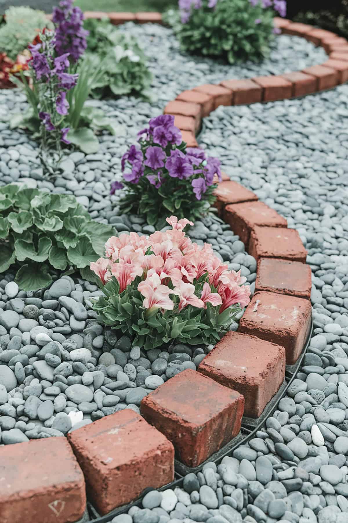 Brick Edging with Pebble Fill