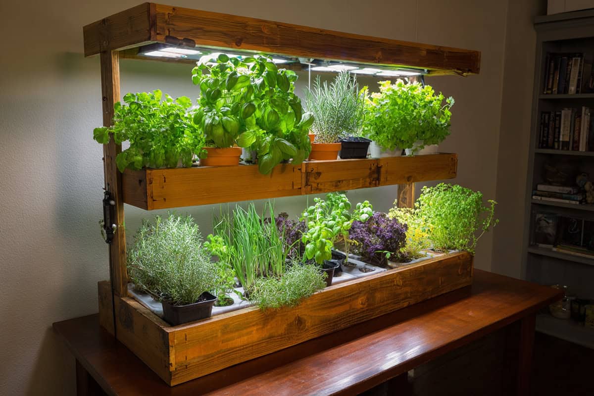 Bookshelf Herb Garden With Integrated Grow Lights