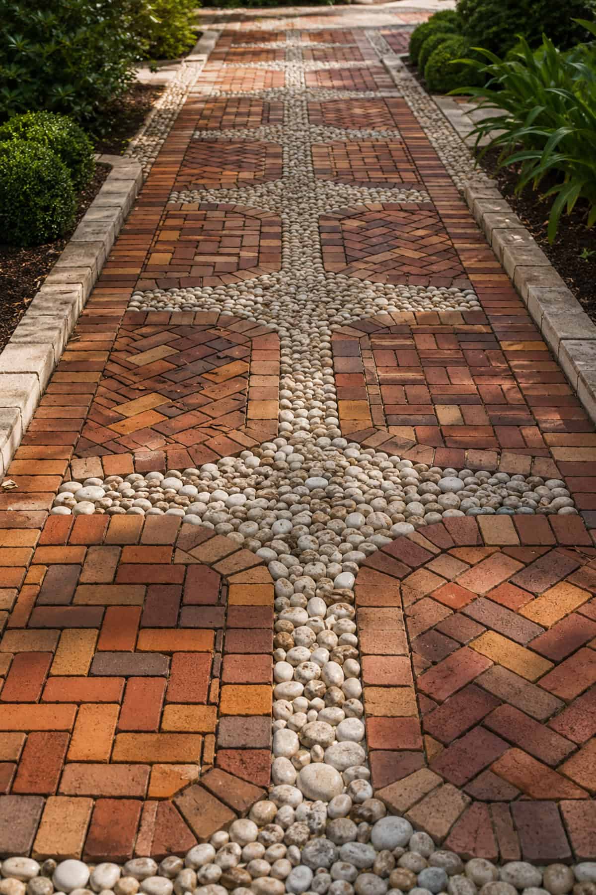 Brick And Pebble Mix Pathway