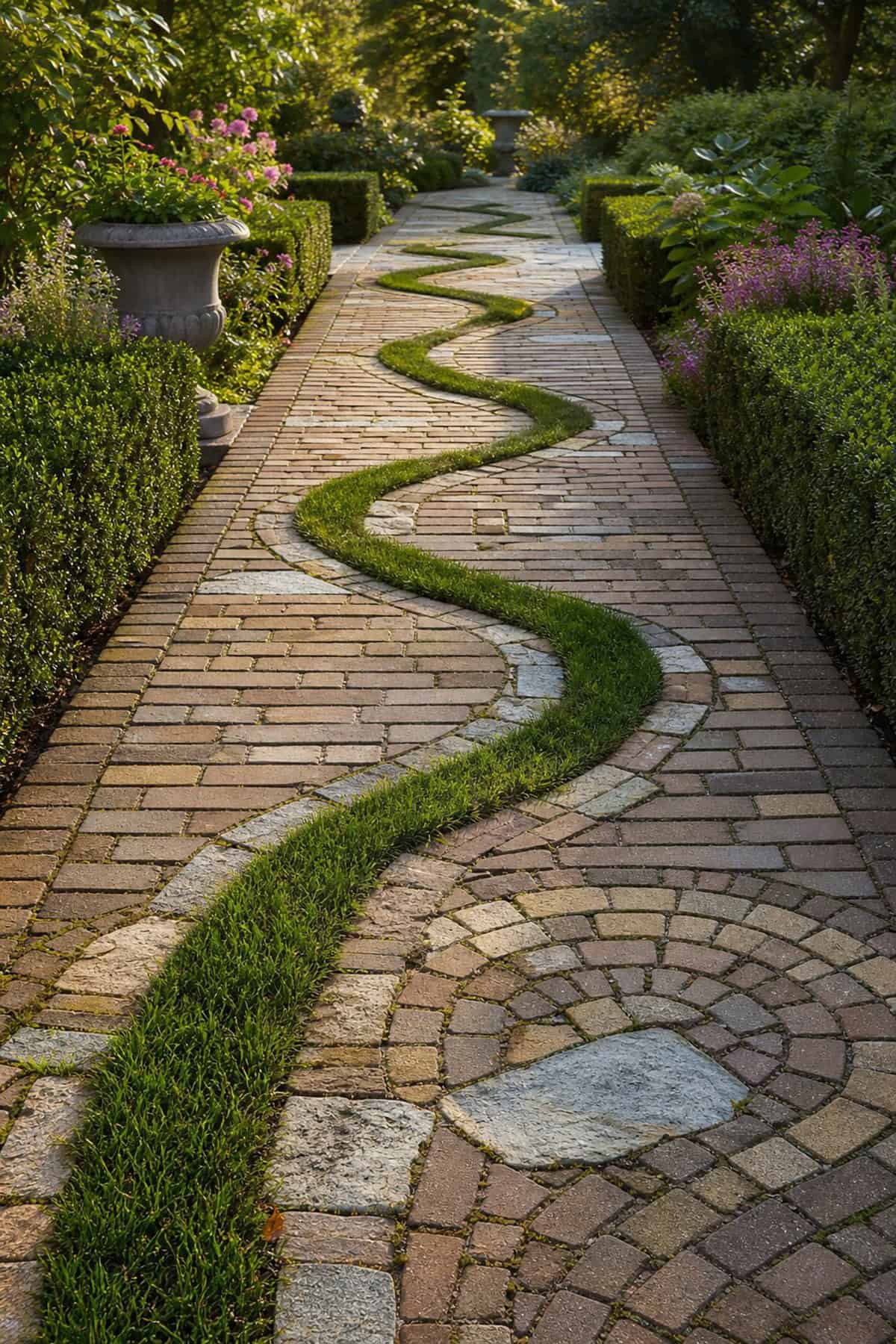 Brick Path With Grass Inlays