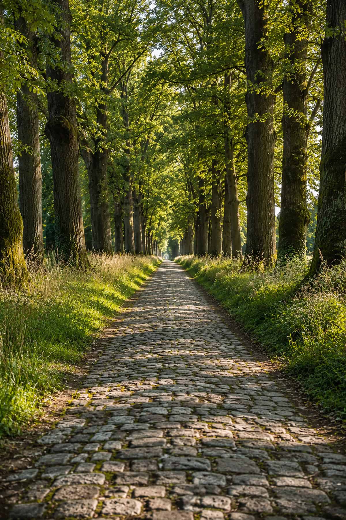 Cobbled Path Through A Forest