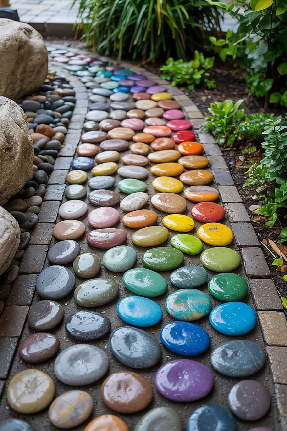 Colorful Pebble Rainbow Path