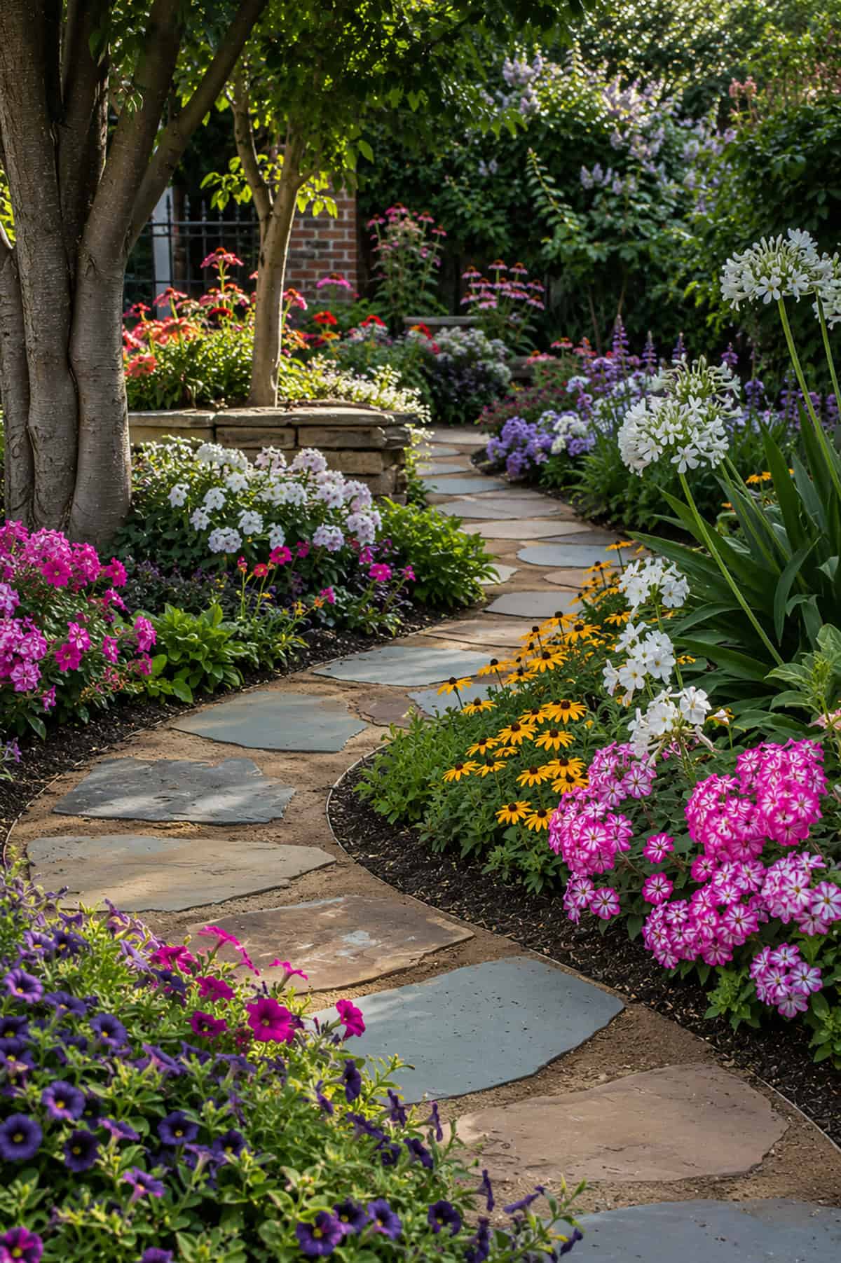 Curved Stone Pathway Through a Garden