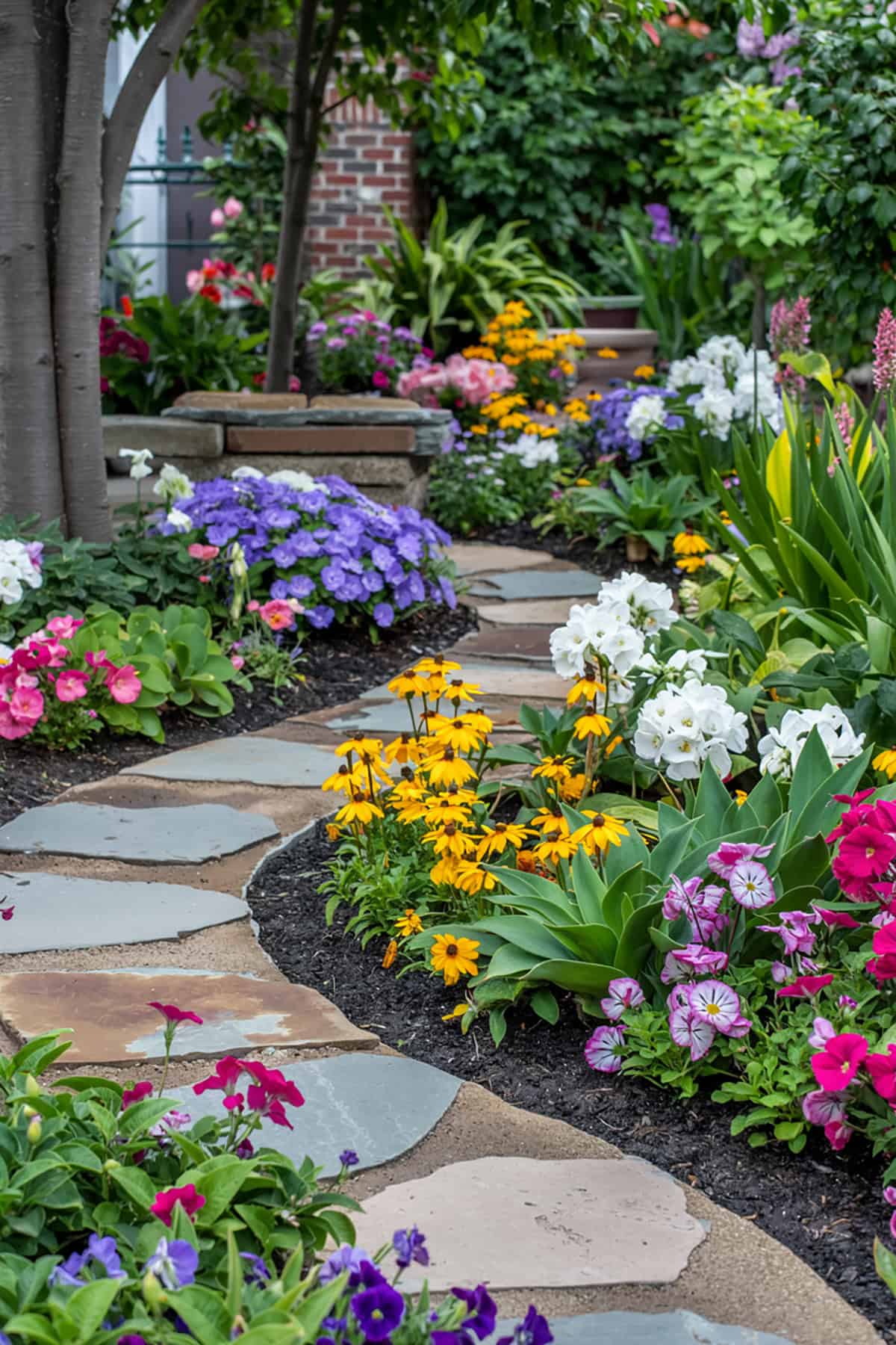 Curved Stone Pathway Through a Garden