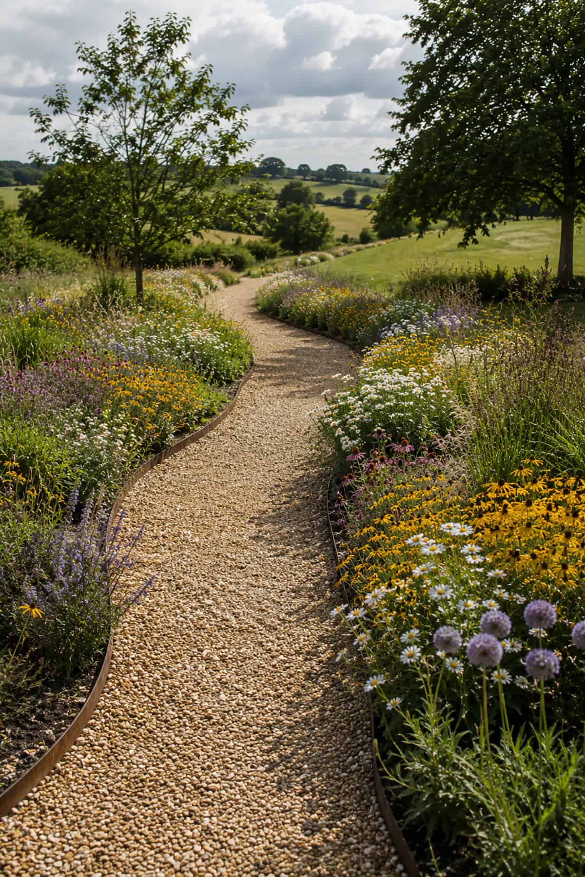 Meandering Gravel Path With Flower Edges