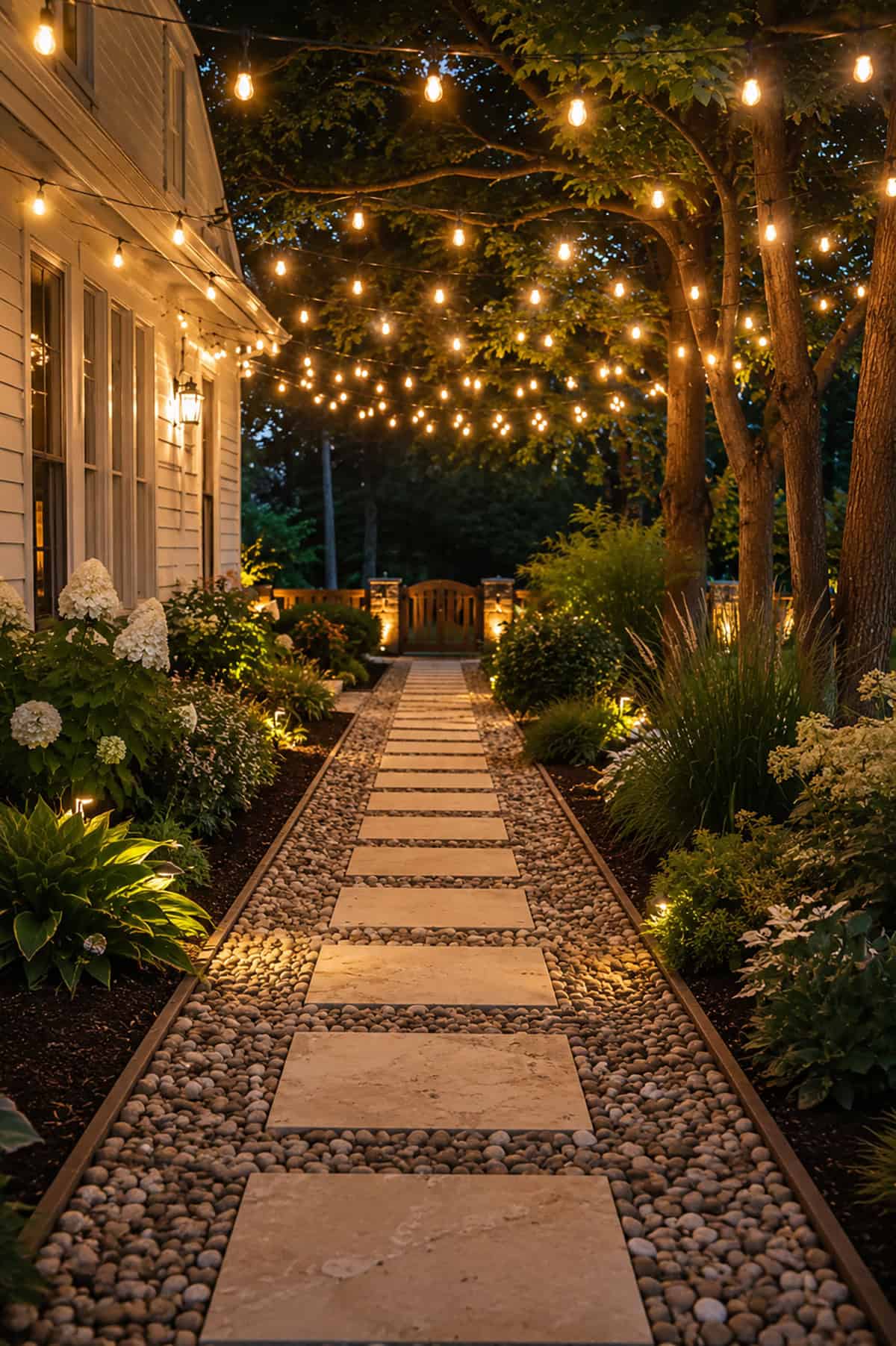 Pathway Under String Lights