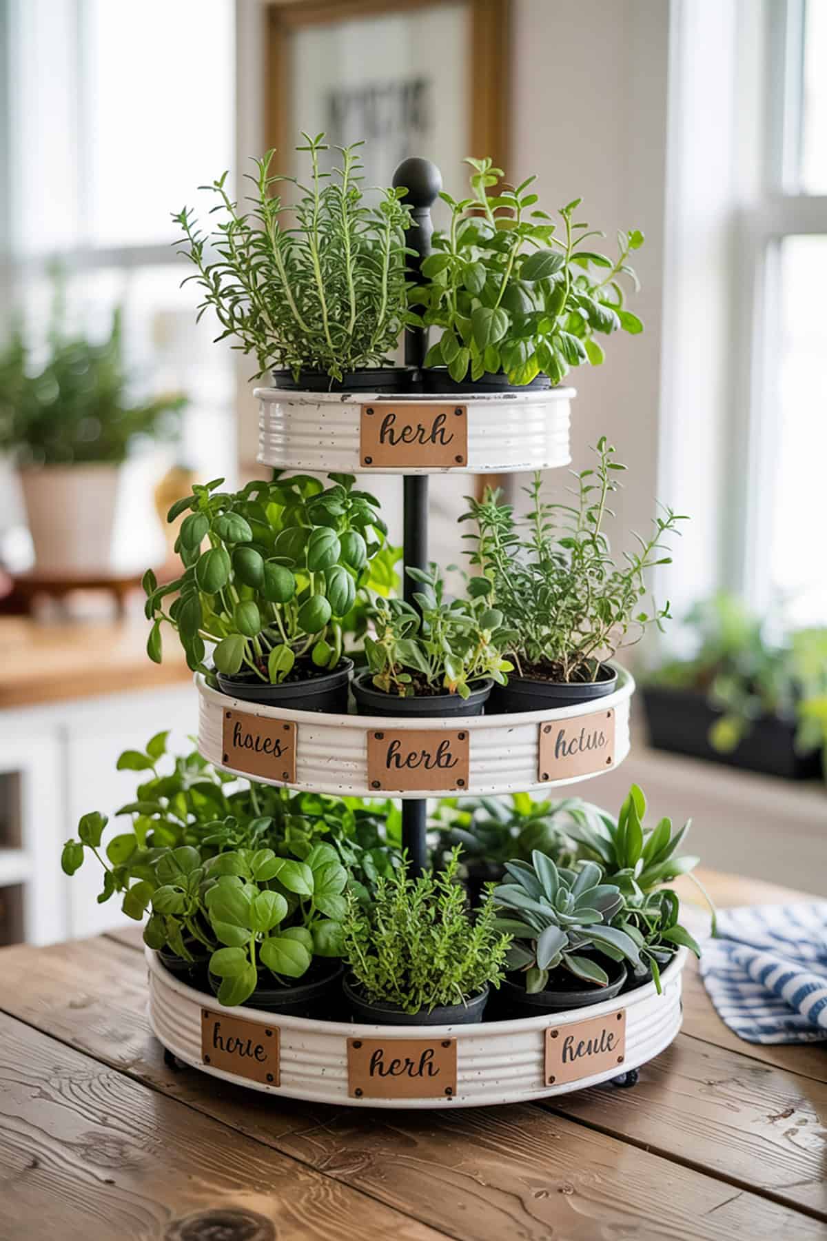 Tiered Plant Stand With Decorative Herb Tags