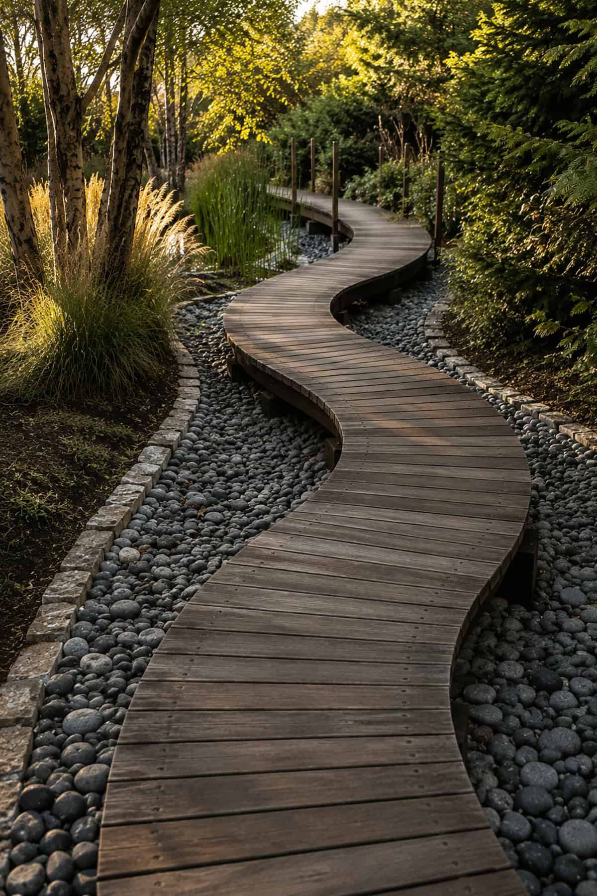 Winding Wooden Bridge Path