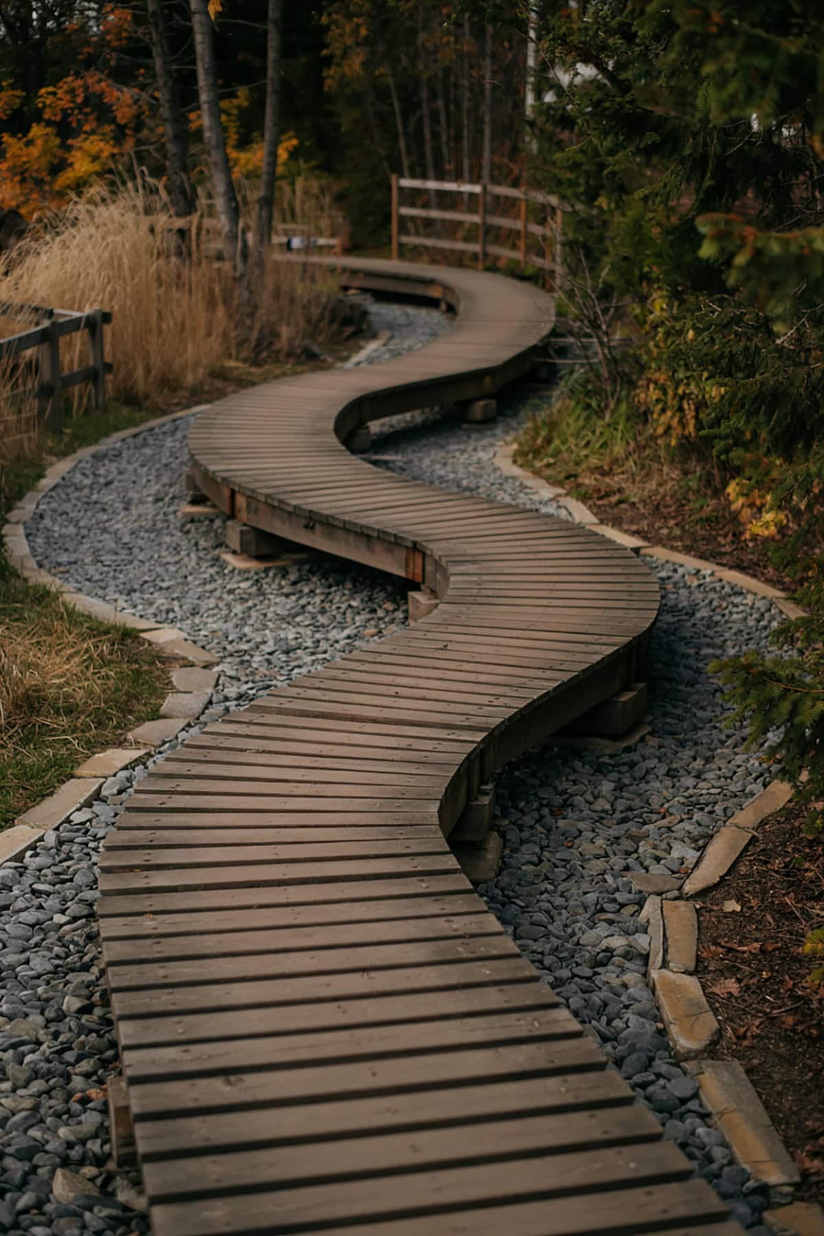 Winding Wooden Bridge Path