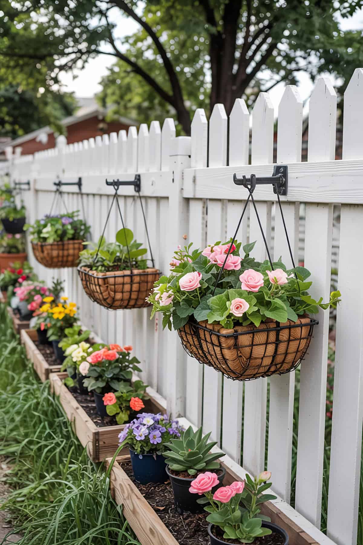 Fence Mounted Hanging Baskets