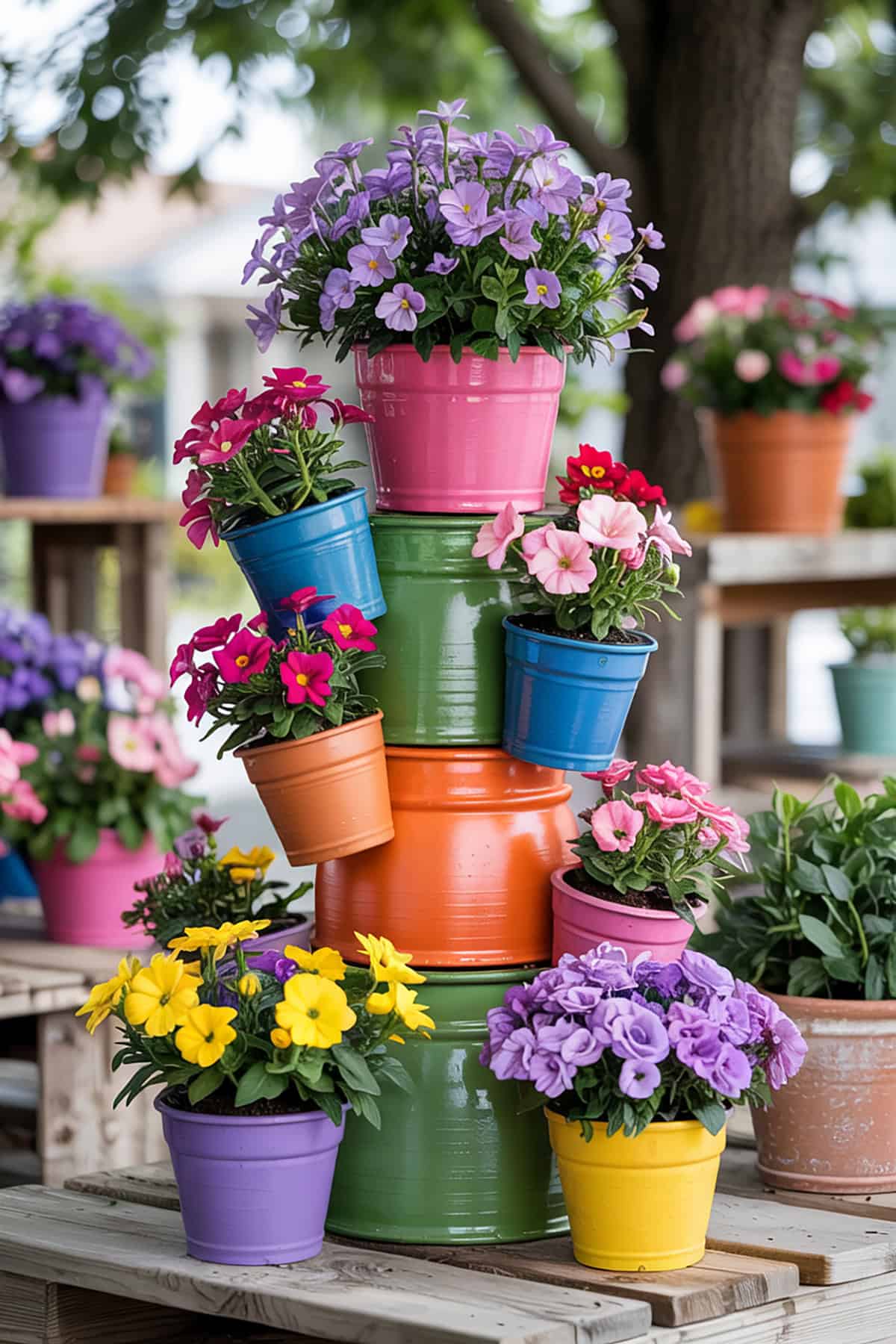 Painted Terra Cotta Pot Tower