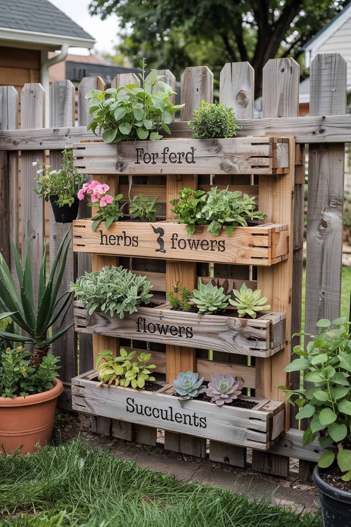Wood Pallet Vertical Garden on Fence