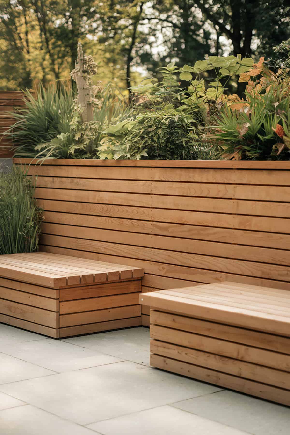 Cedar Slat Wall With Built In Benches