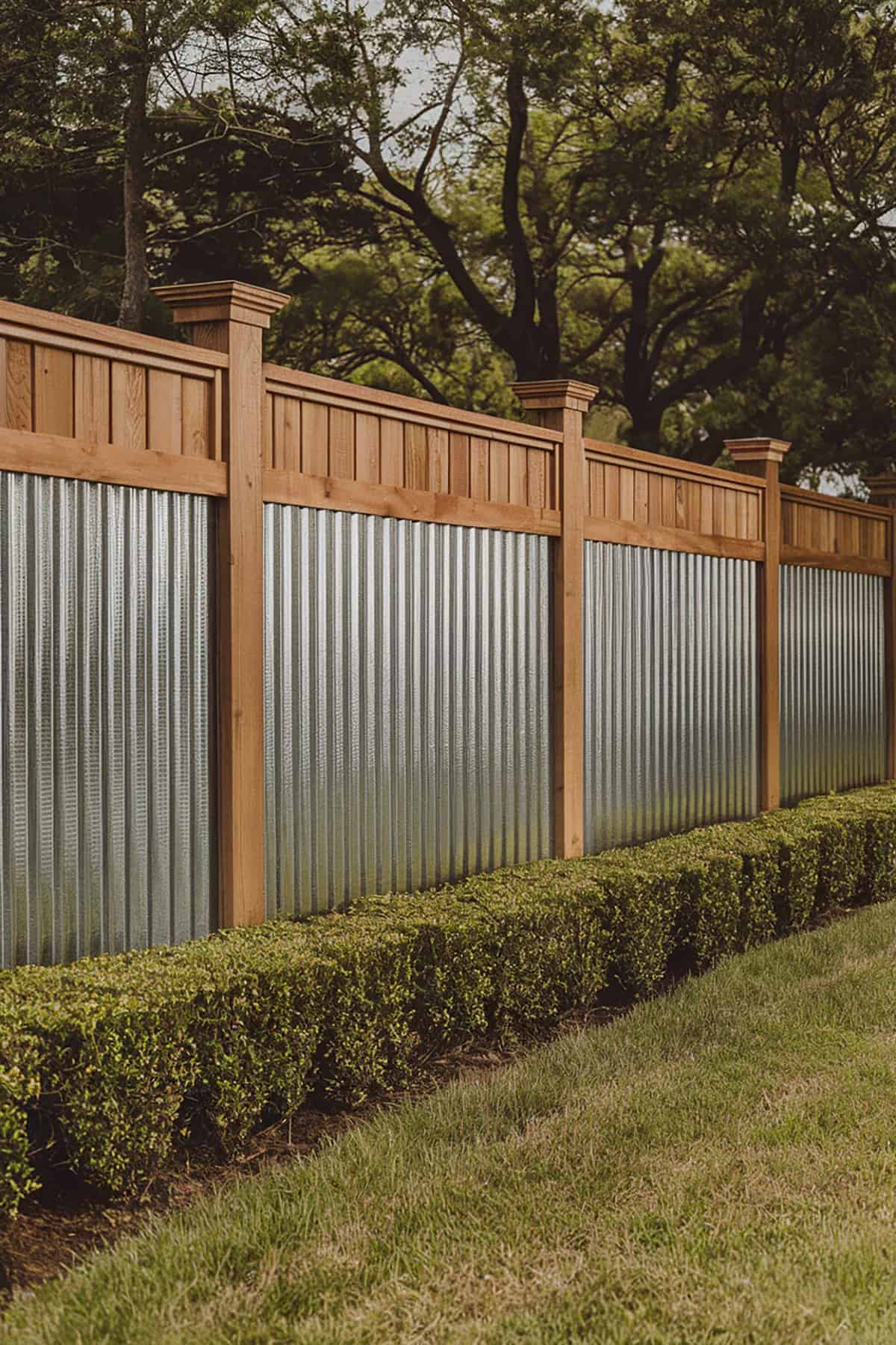 Corrugated Metal Fence With Wood Trim