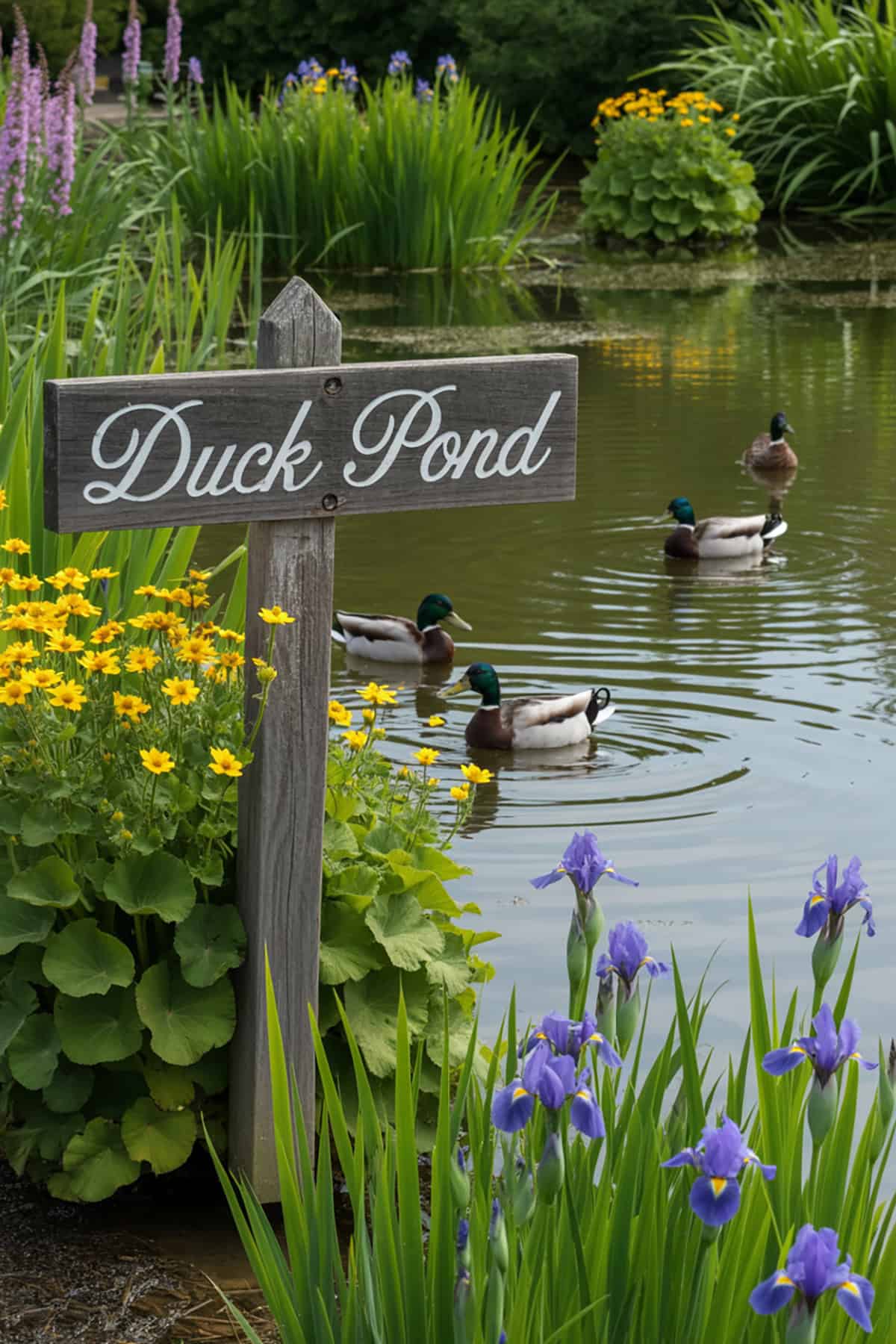 Duck Pond with Flowering Marginal Plants