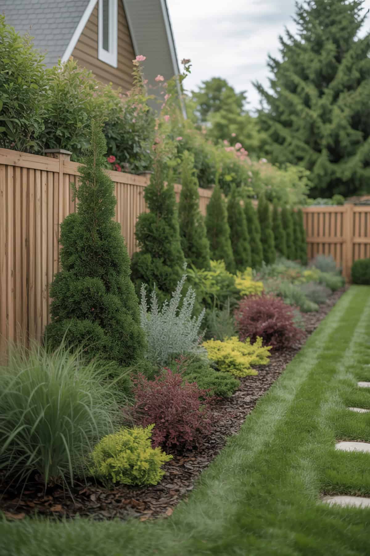 Layered Landscaping with Trees and Shrubs