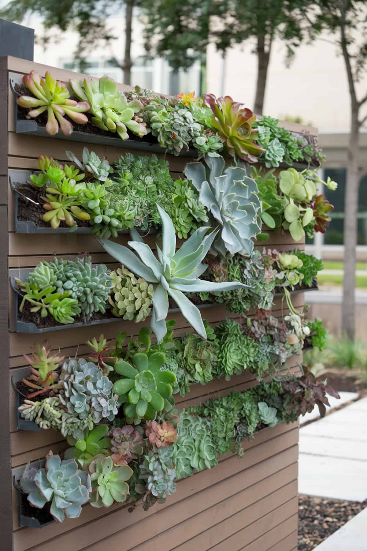 Living Privacy Wall With Vertical Succulent Garden