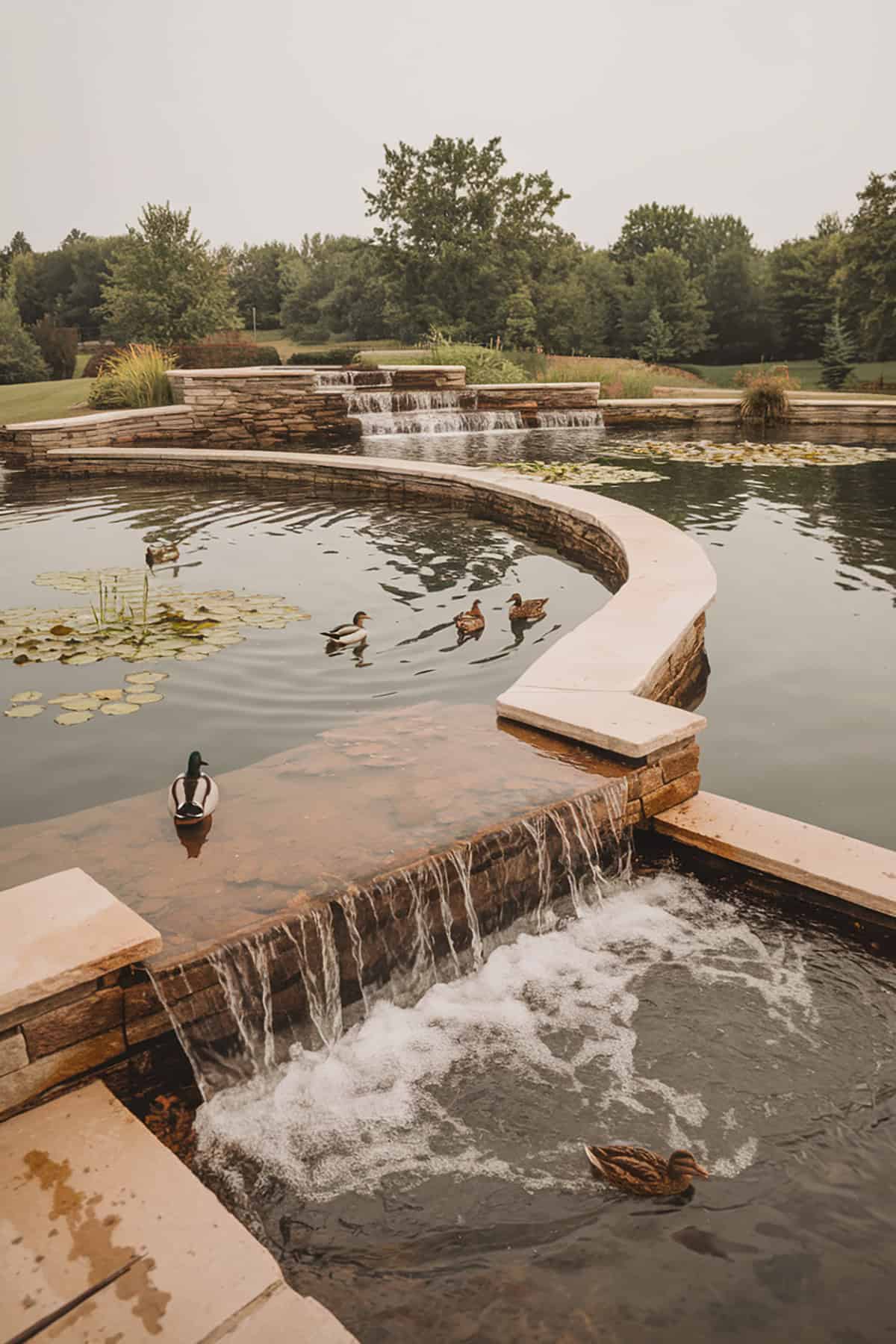 Multi Level Pond with Waterfall Drop