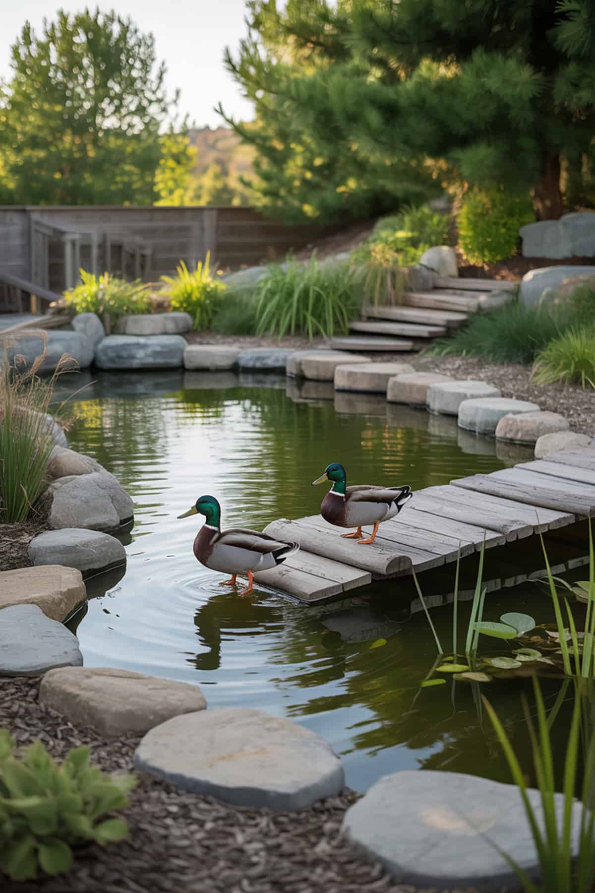Natural Looking Pond with Log Ramp