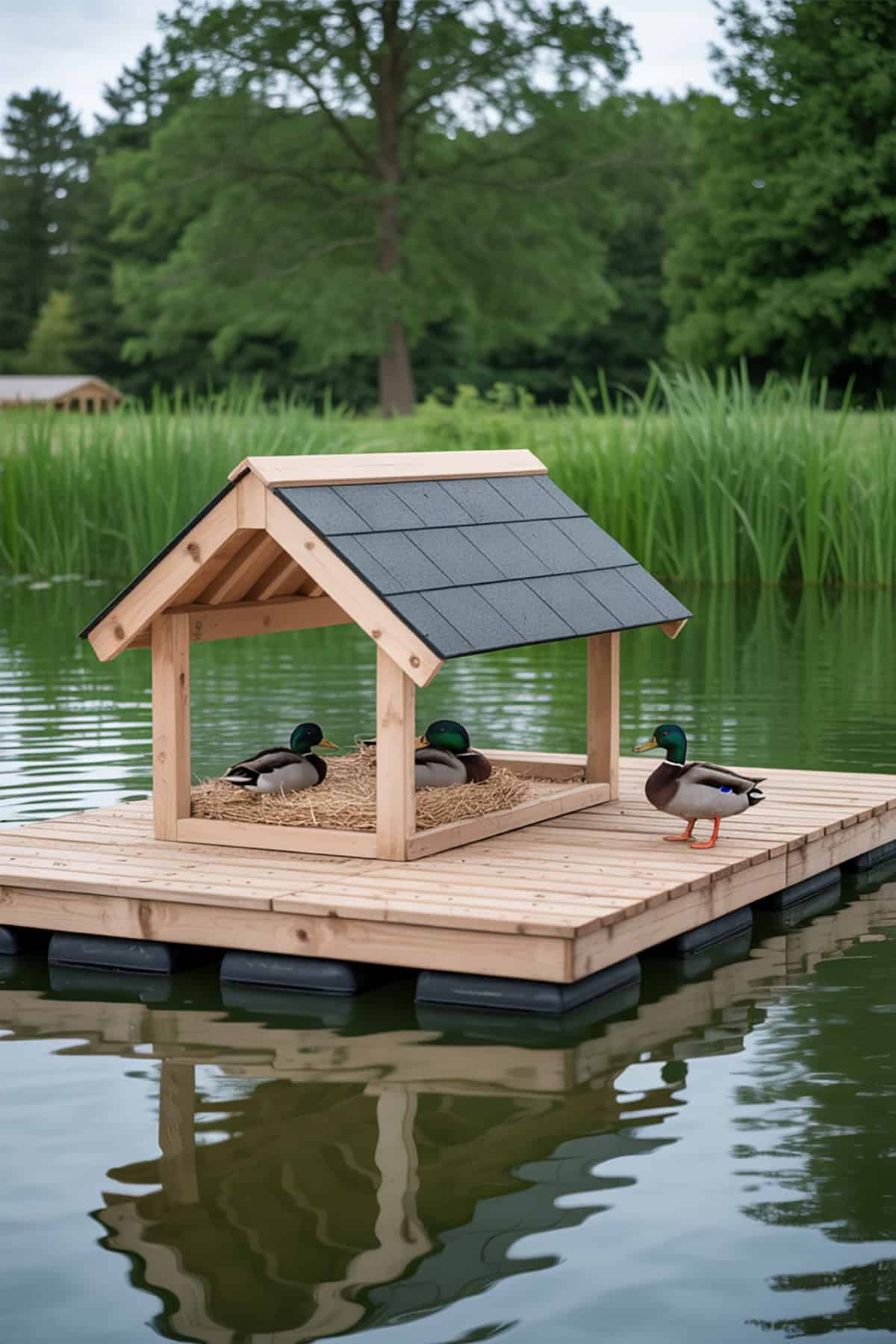 Pond with Integrated Duck House Platform