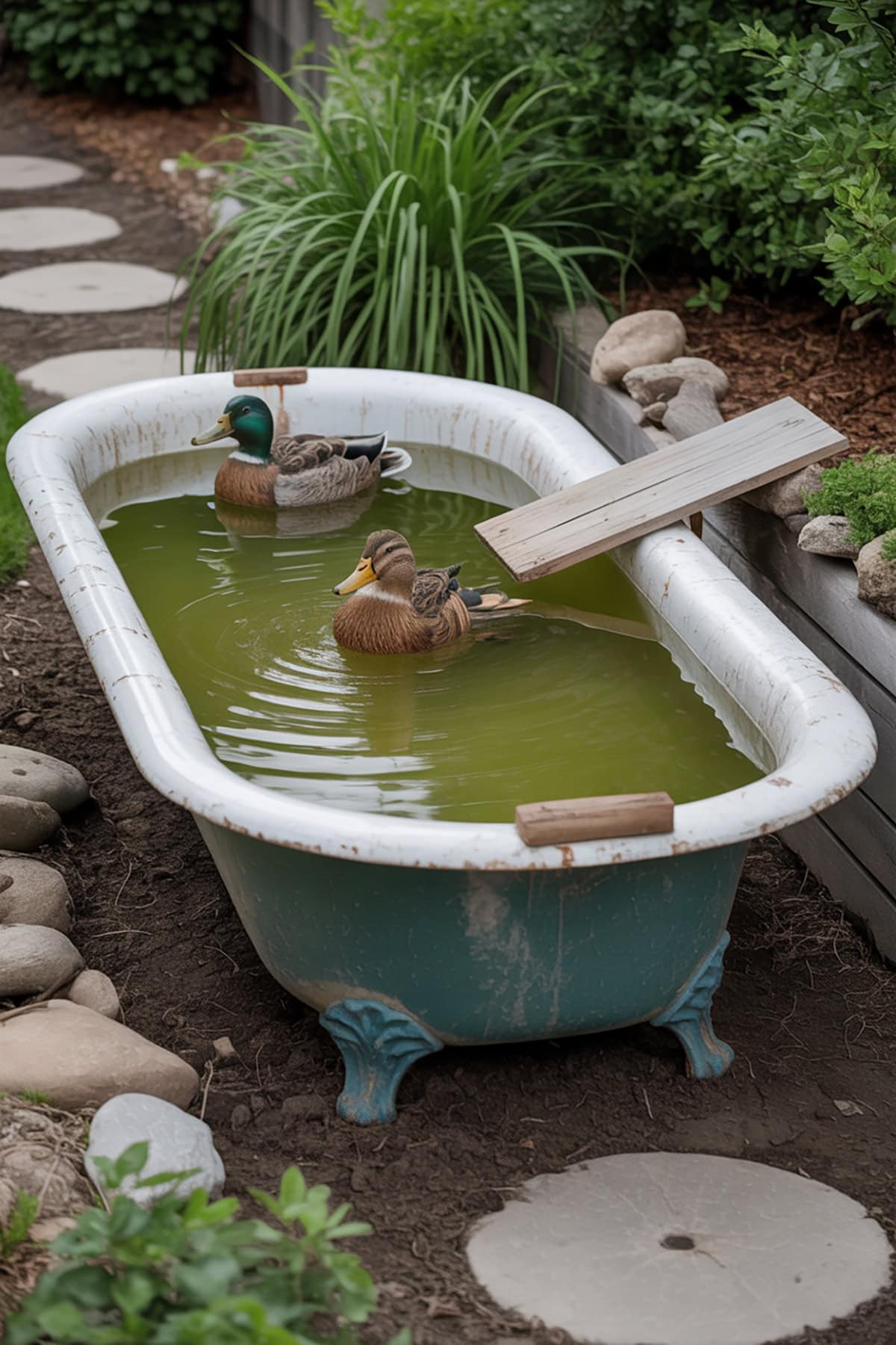Recycled Bathtub Duck Pond