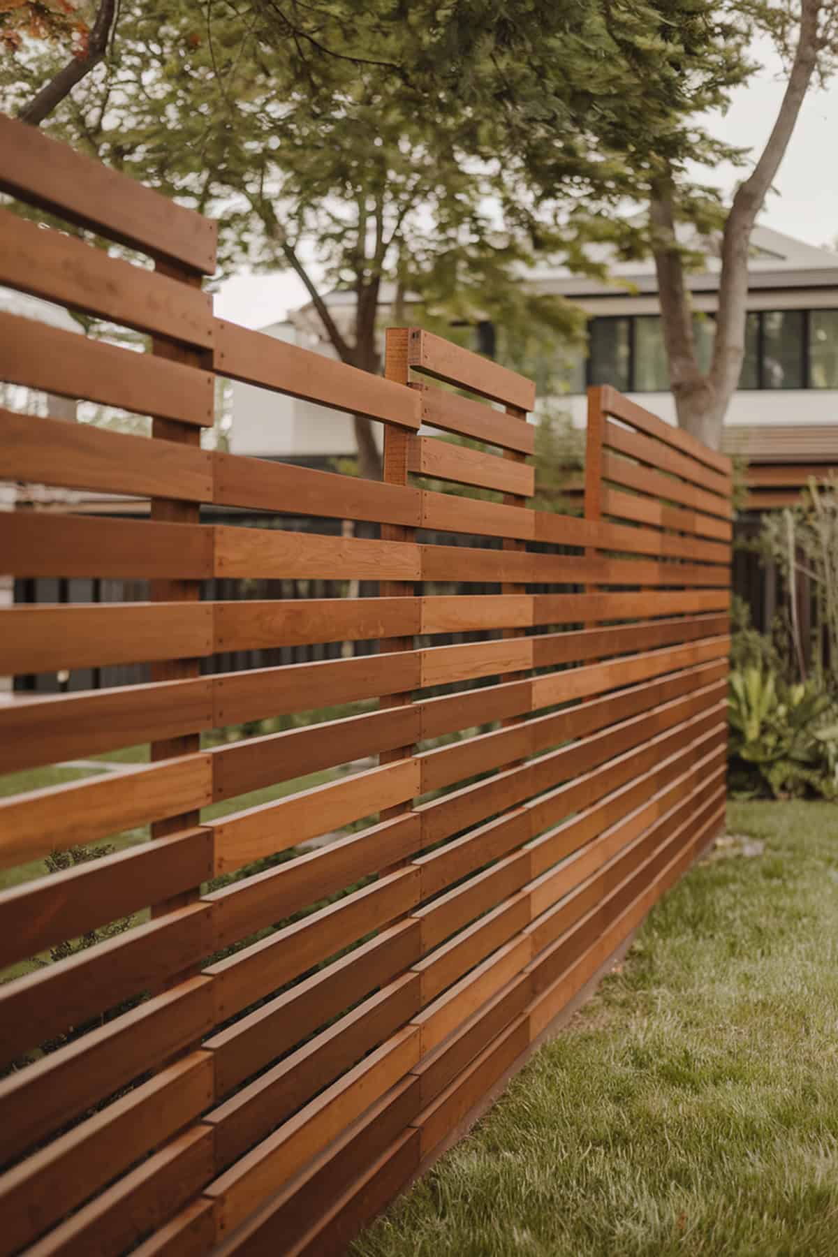 Staggered Wooden Slat Fence