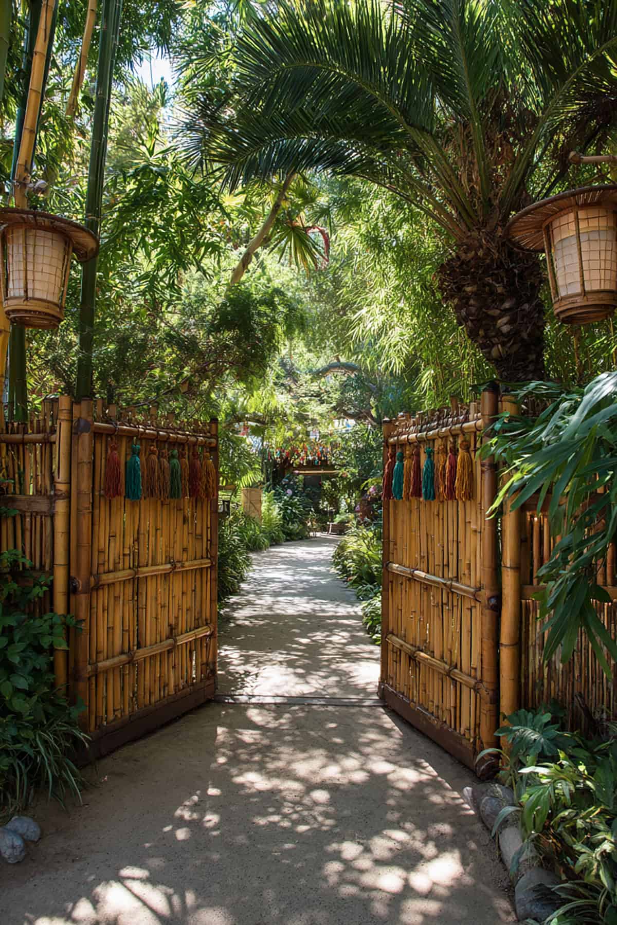 Bamboo Gate with Fabric Tassels