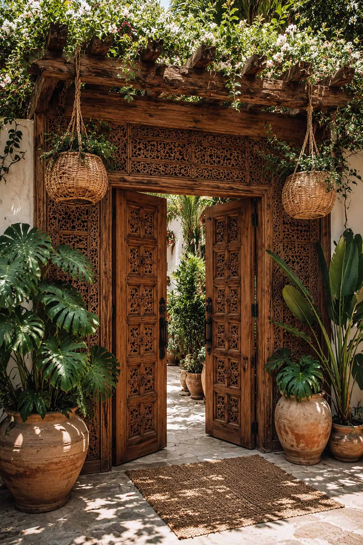 Boho Carved Wooden Lattice Gate