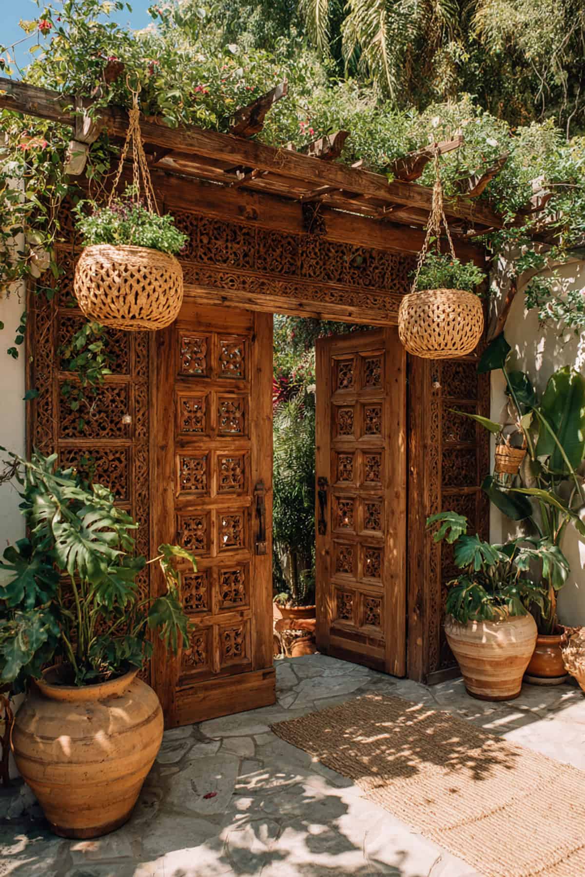 Boho Carved Wooden Lattice Gate