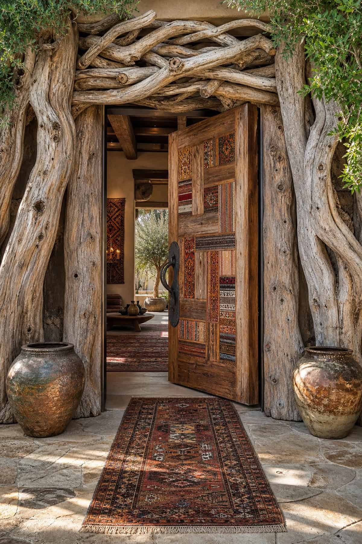 Boho Driftwood Frame Gate With Fabric Accents