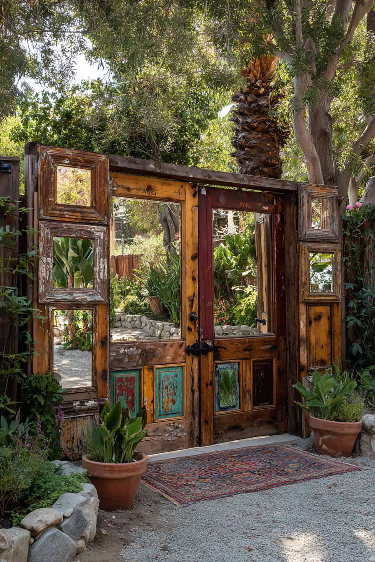 Boho Gate with Vintage Mirror Inserts