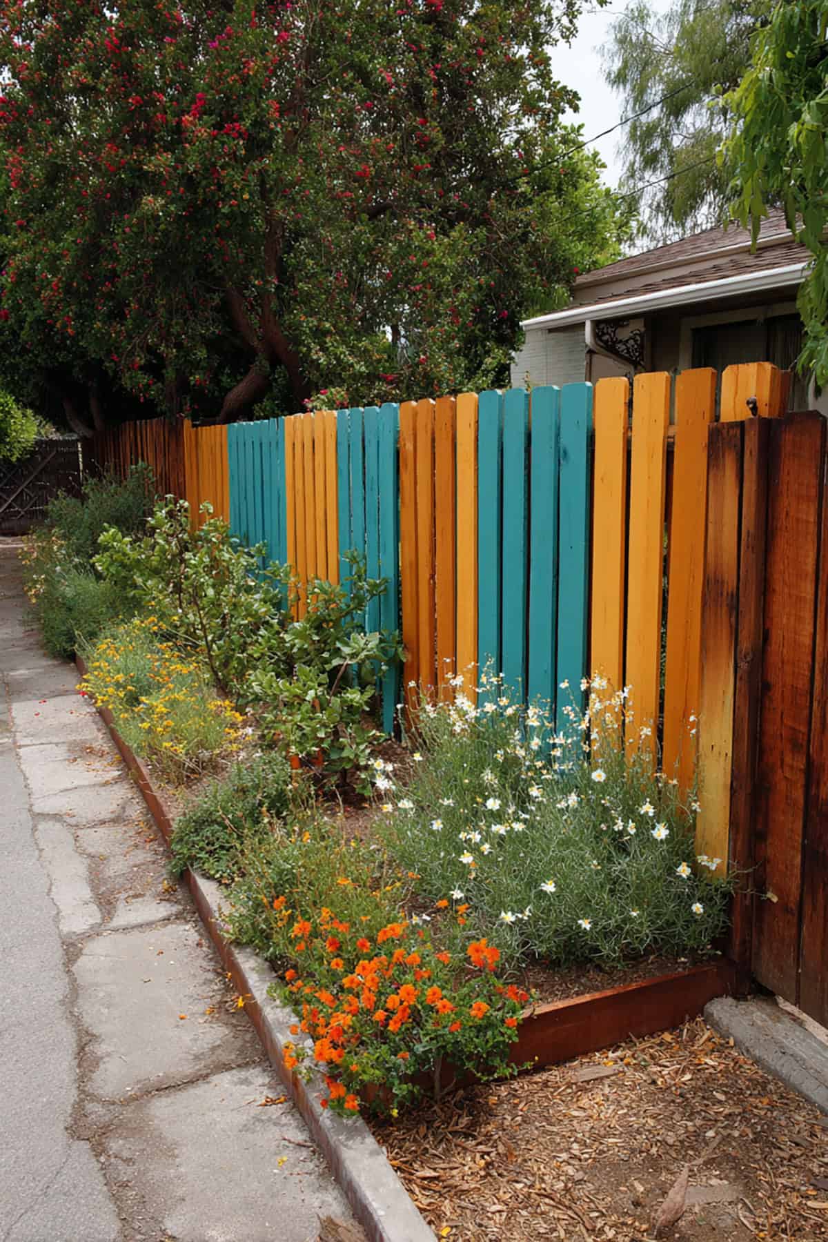 Color Dipped Wooden Slat Fence