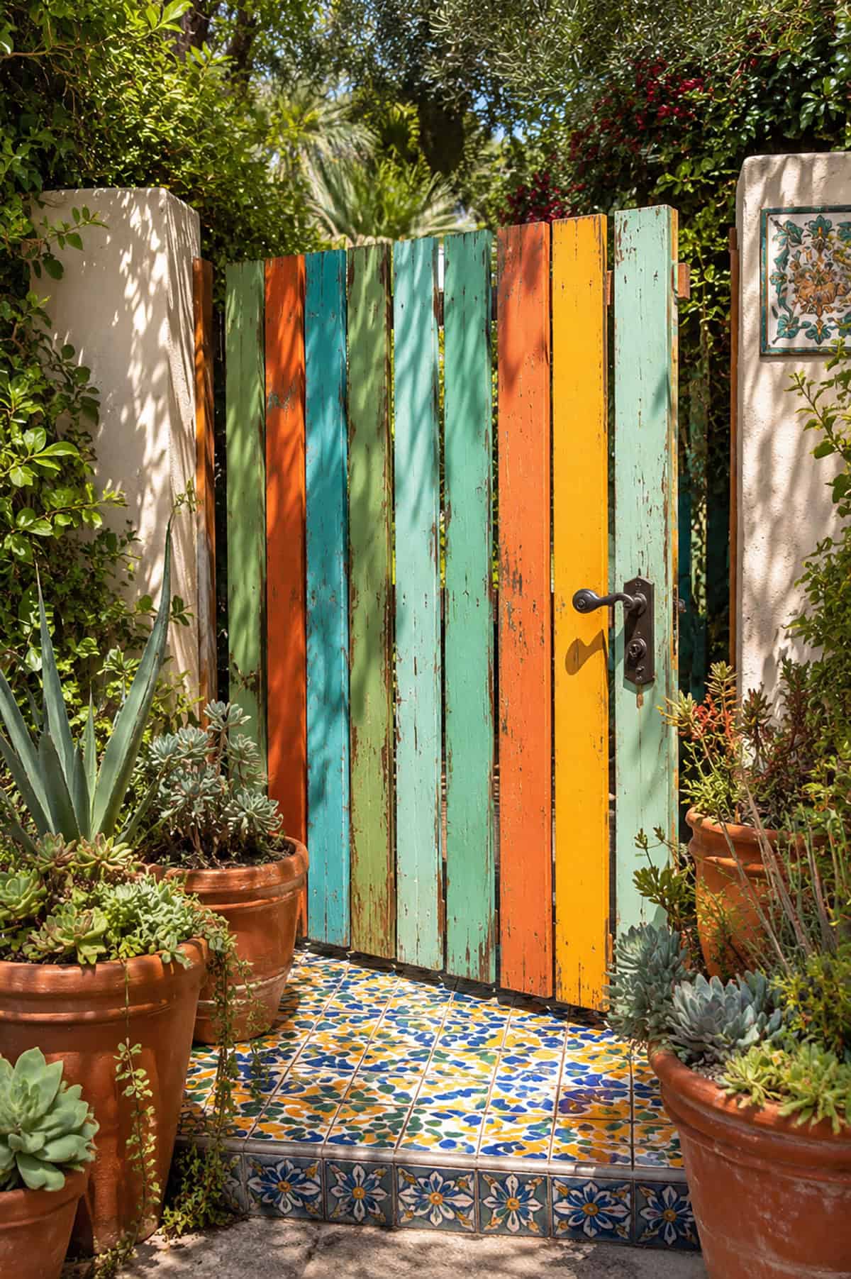 Colorful Painted Wooden Slat Gate