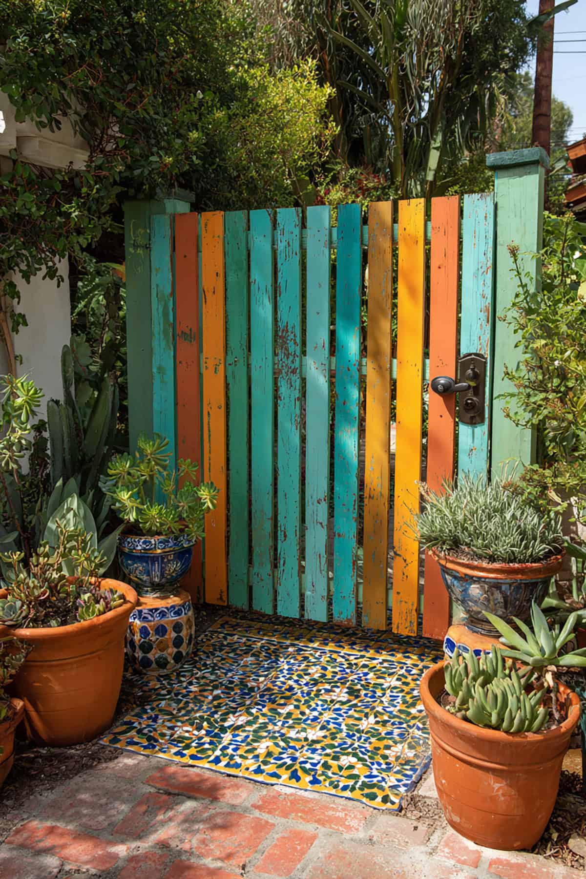 Colorful Painted Wooden Slat Gate