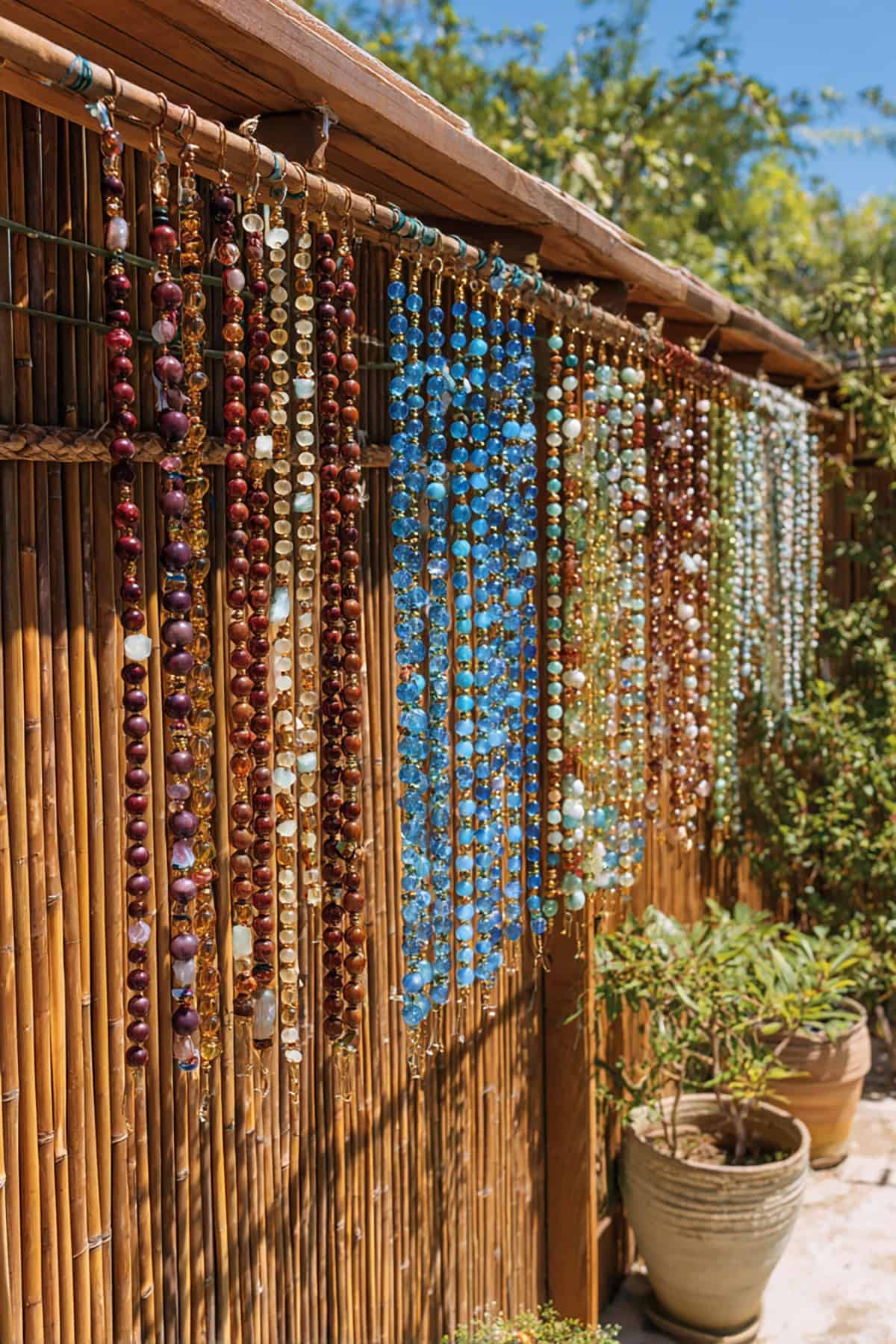Fence Covered in Layered Bead Curtains