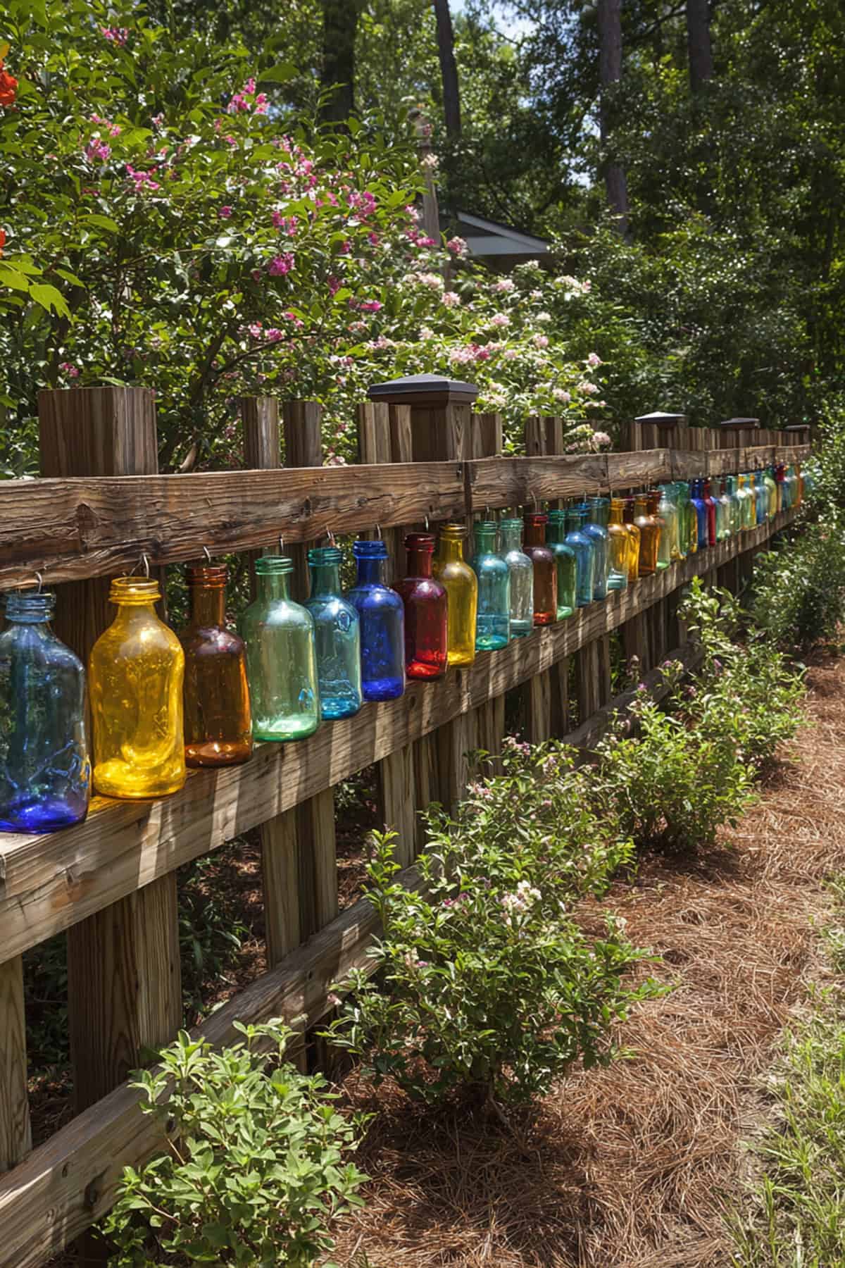 Fence Topped with Colorful Glass Bottles