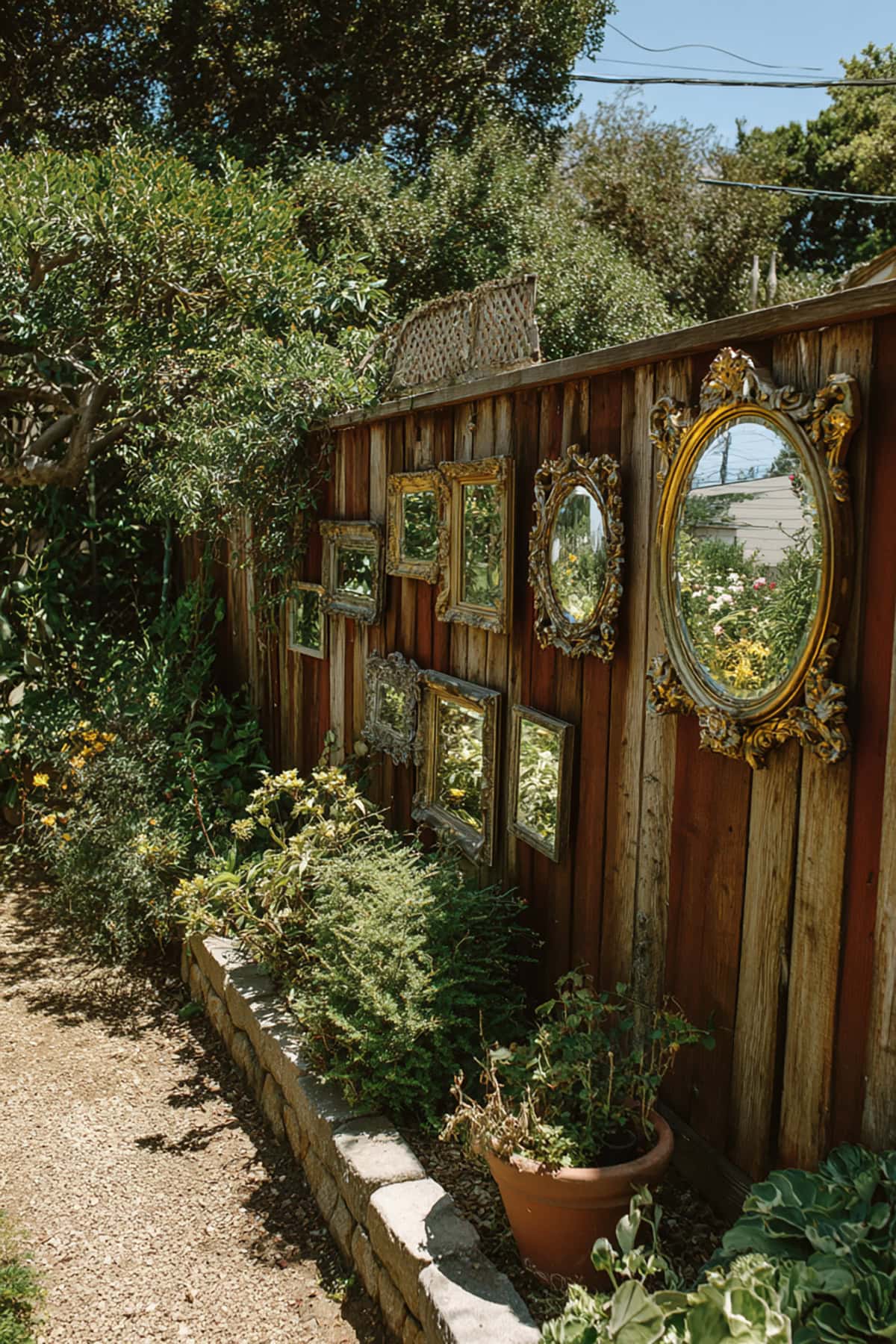 Fence with Hanging Vintage Mirrors