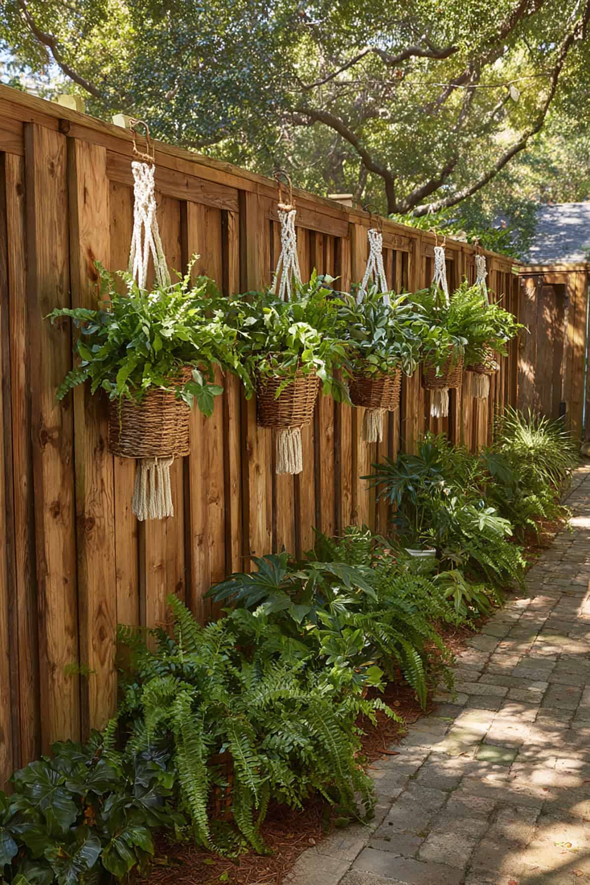 Fence with Macramé Plant Hanger Rows