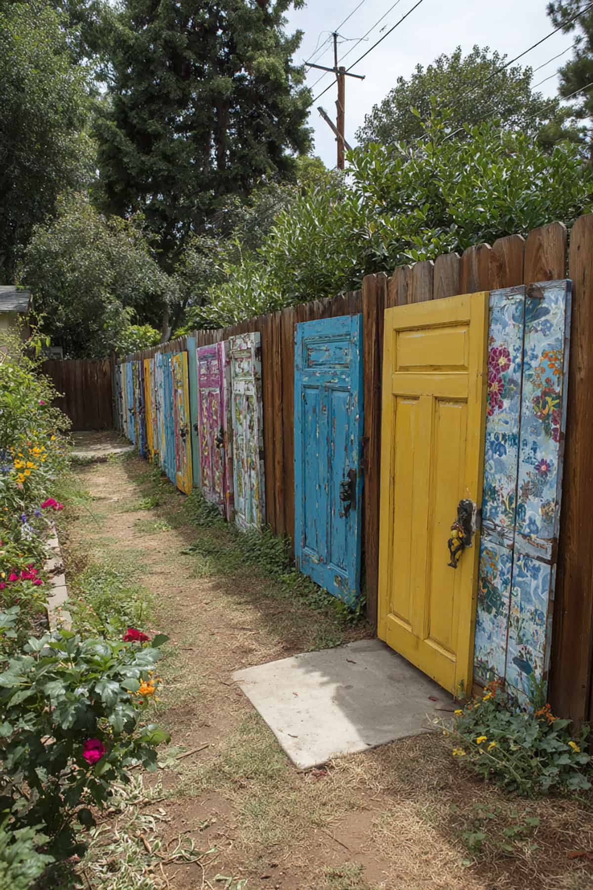 Fence with Repurposed Painted Doors