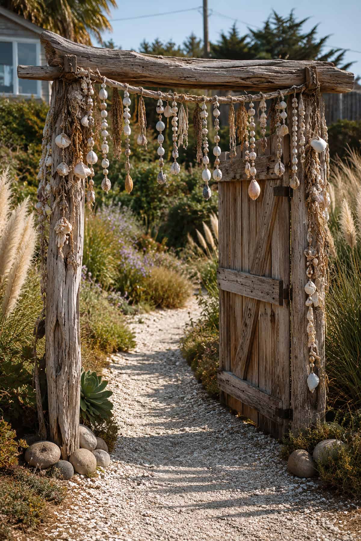 Gate With Shell And Driftwood Garland