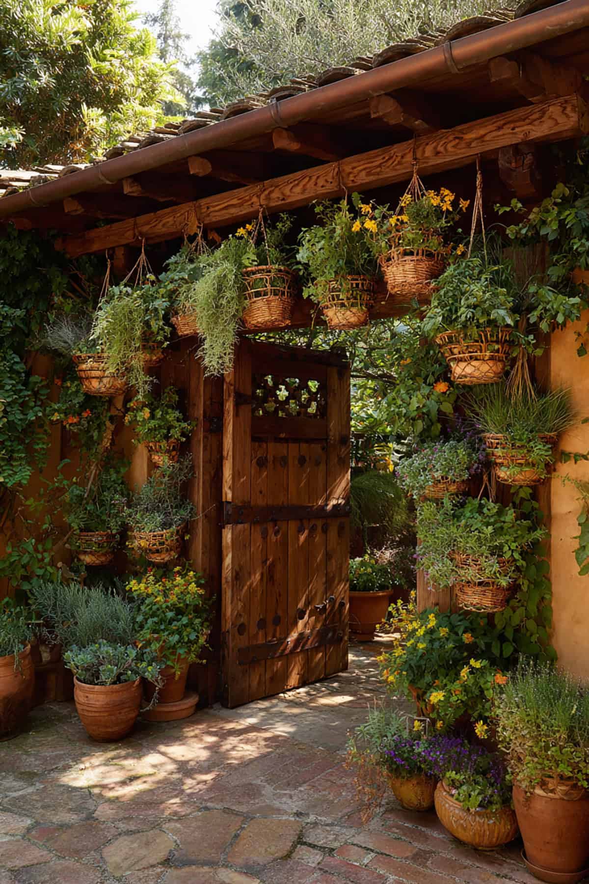Gate with Hanging Woven Basket