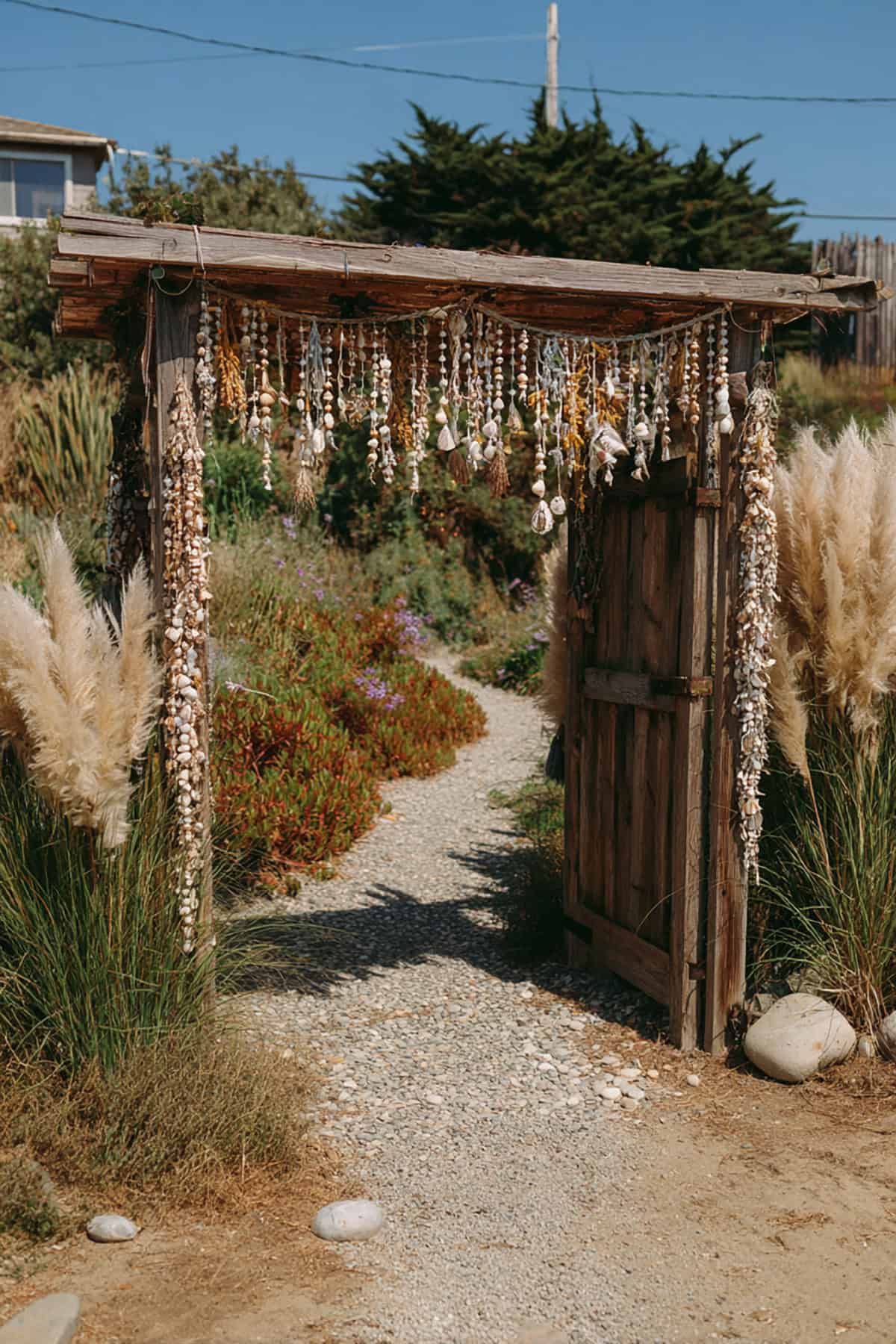 Gate with Shell and Driftwood Garland