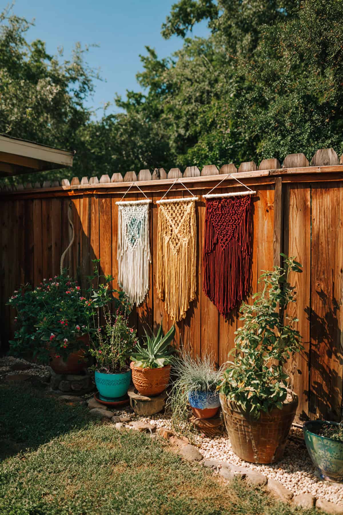 Macramé Accented Wooden Fence Panels