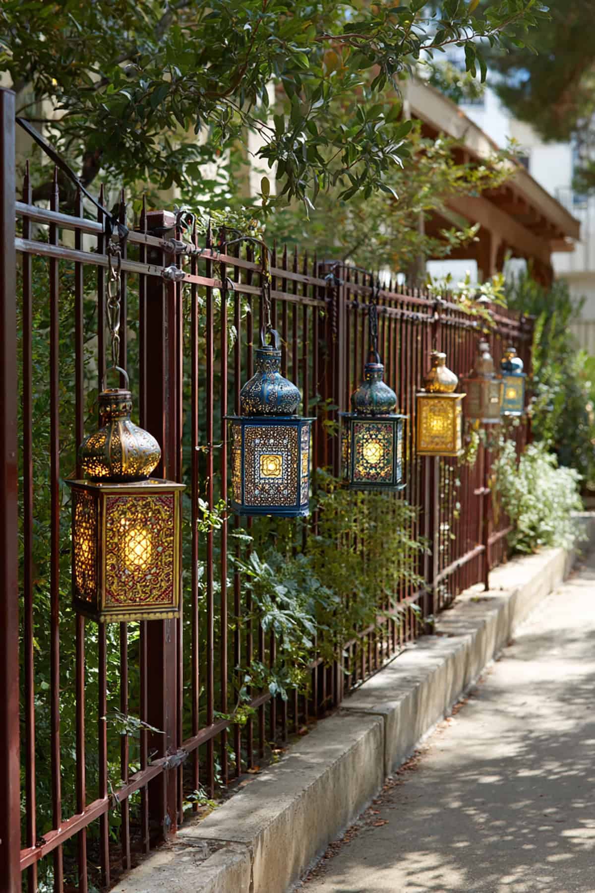 Metal Fence with Hanging Lanterns