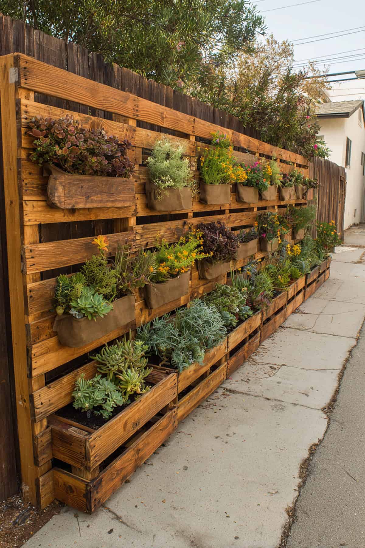 Pallet Fence with Plant Pockets